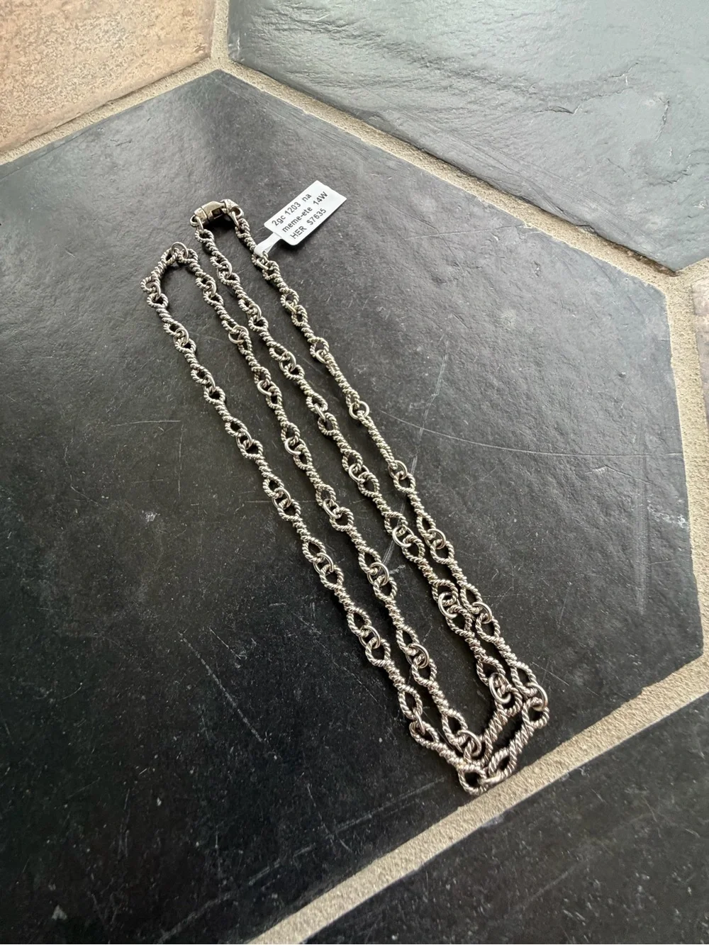 14kt. White Gold Hand Made Cable Link Chain 24” Long
